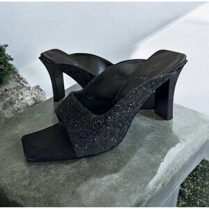 BCBGMAXAZRIA Black Glitter Y2K Square Toe Heels Size 9
